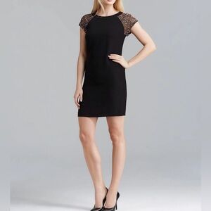 Trina Turk Nettle Black Beaded Shoulder Crepe Dress Size 4